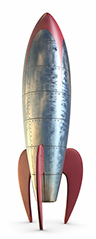 A fun stylized rocket on the floor isolated on a white backgroung with clipping path.