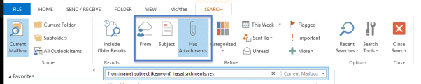 Outlook Smart Search Variables