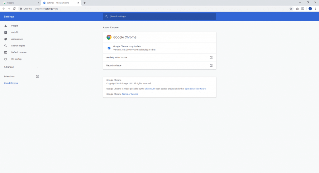 Google Chrome Settings, Version Updates