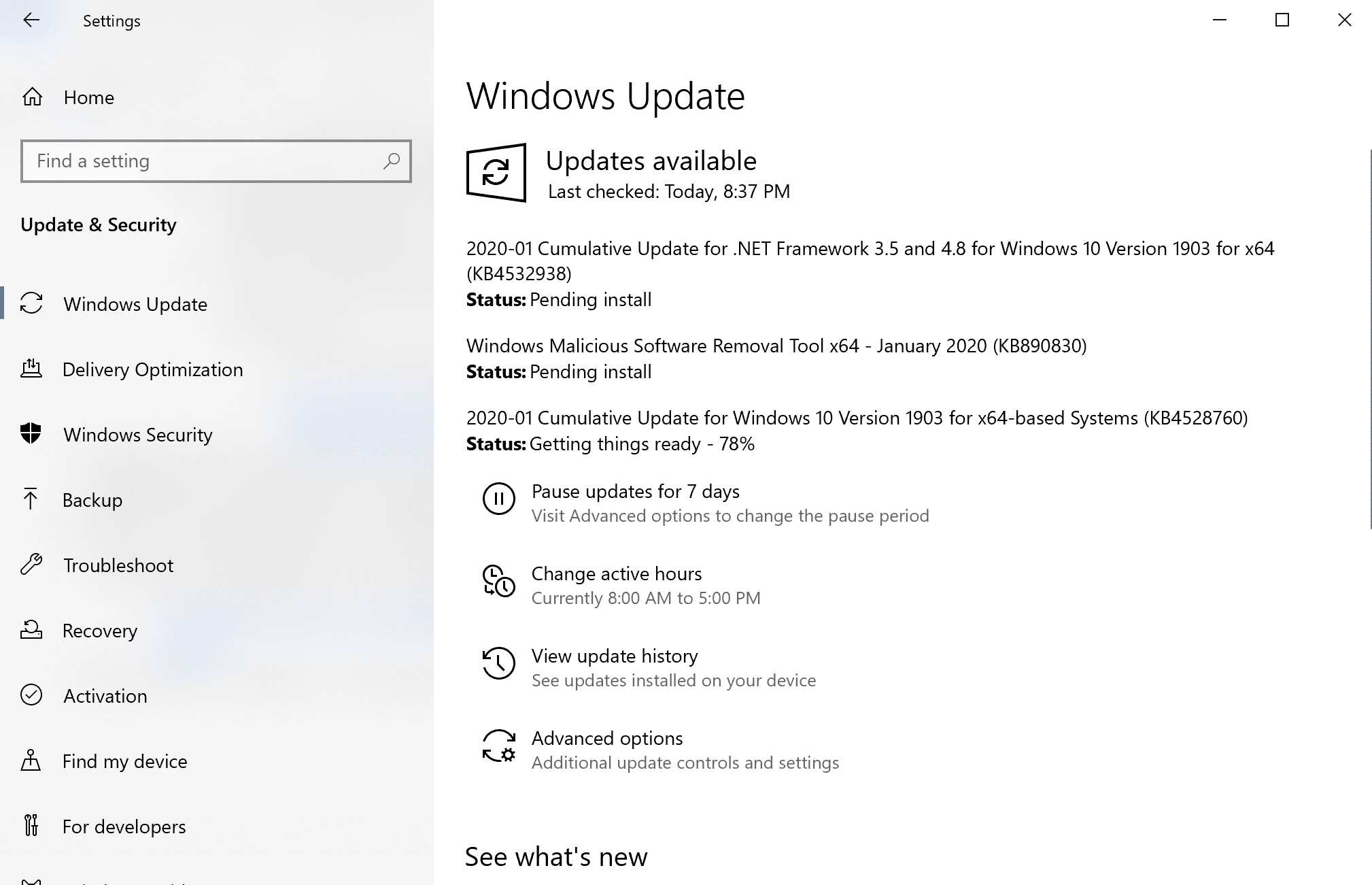 Microsoft Settings, Windows Update