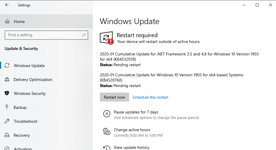 Microsoft Settings, Windows Update