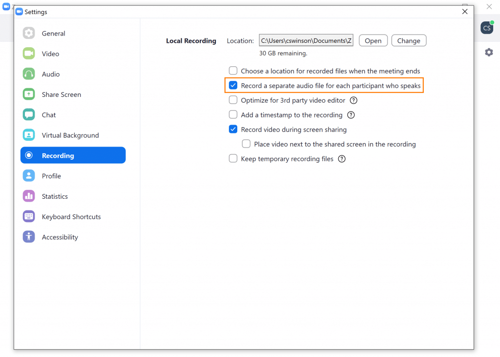 Zoom Client Recording Separate Audio Files