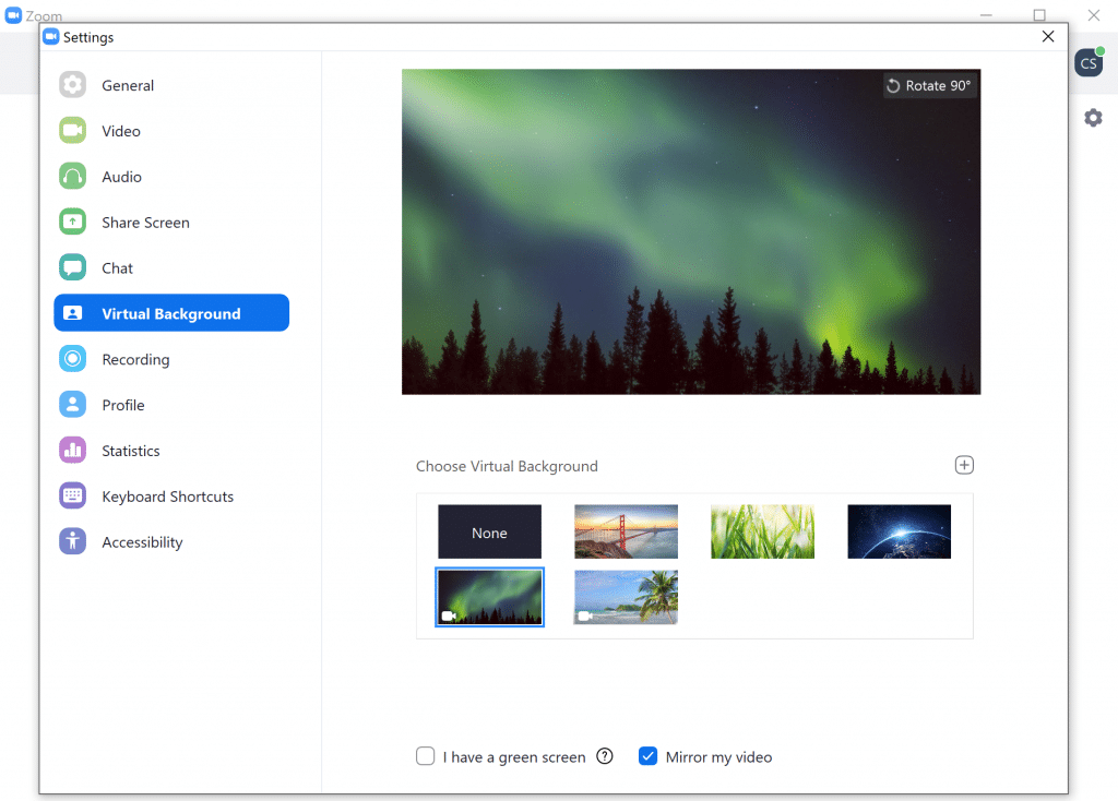 Zoom Client Virtual Background Settings