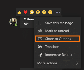 Teams feature to Share conversations directly to Outlook