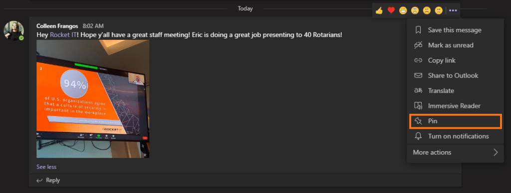 Microsoft Teams feature to Pin Messages 