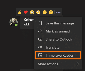 Microsoft Teams Immersive Reader feature